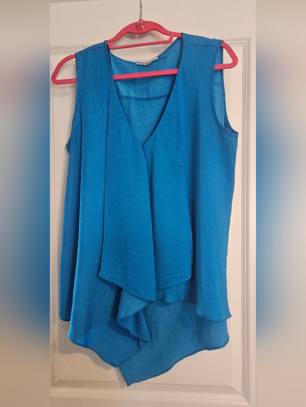 Sleeveless Draped V-Neck Women's Blouse in Bright Teal Blue